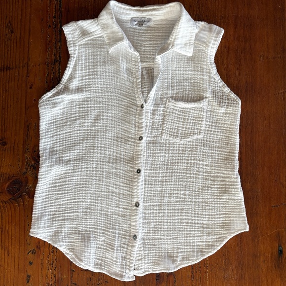 Michael Stars Monique Gauze Sleeveless Button Down, White Size Med, USA, Cotton - Picture 4 of 9